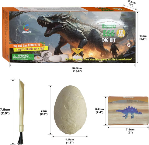 12Pcs 6-12 Dino Eggs Dig Kit Dinosaur Excavation Bricks Toys Archaeology Science STEM Experiments Toy Egg Hunt Party