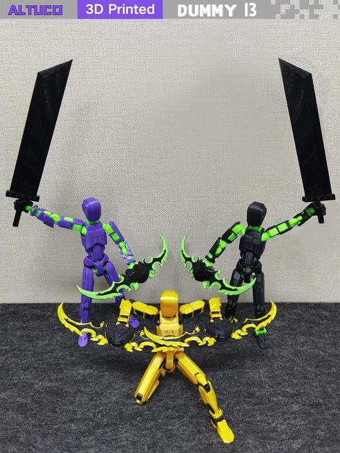 Pre Assembled Gold T13 Action Figure with Multiple Accessories, 3D Printed Multi-Jointed Titan 13 Decorative Toy
