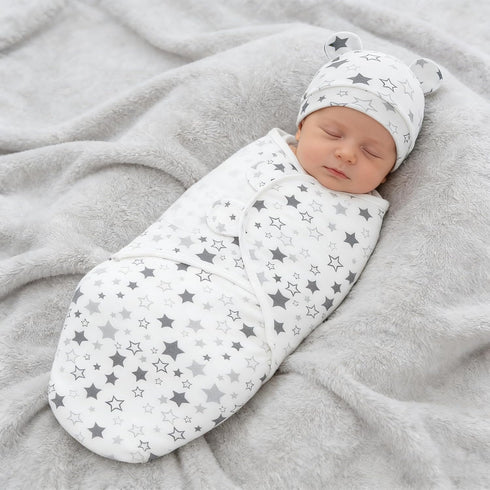 Set 0-3 3-Pack Baby Swaddle Sleep Sack with Hat for months Soft Cotton Newborn Wearable Swaddle Wrap for Girls Boys