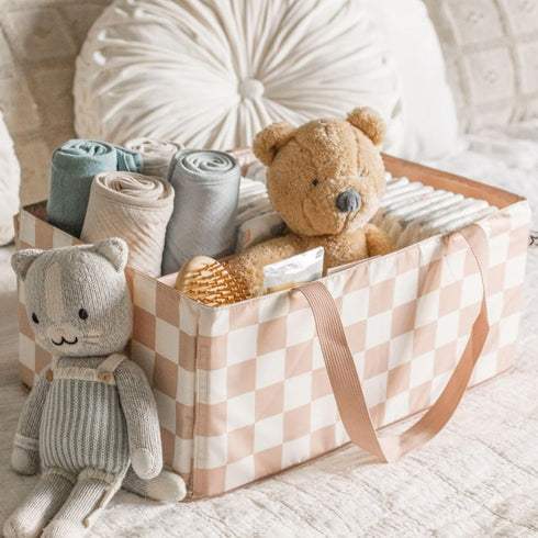 Tiny Twinkle Diaper Caddy Organizer | Foldable Baby Storage Basket with Removable Divider | Waterproof & Mess-Proof
