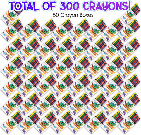 Set 50 Packs 6 Pack 300 ArtCreativity Crayons Bulk - Crayon - in Each - Total - Crayons for Kids in Red, Orange