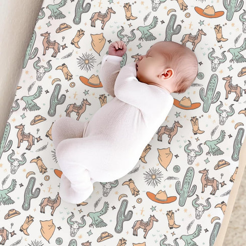KuphiL10C Girls-16x32 Western Cactus Horse Cow Skull Native Sun Moon Stars American Pattern Baby Changing Pad Cover