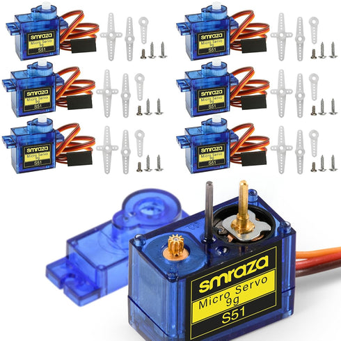 Smraza 6 Pcs SG90 9G Micro Servo Motor Kit (Metal Gear) for