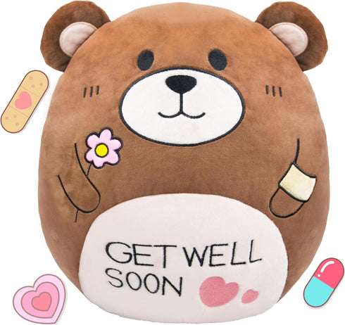 14.5“ Get Well Soon Teddy Bear Plush Pillow, Soft Stuffed Animal Body Pillow, Home Decoration Gift for Kids
