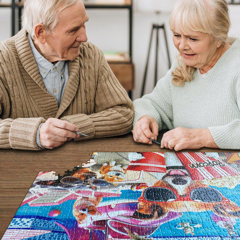 HUADADA 1000 Piece Fun at The Amusement Park Dog Puzzle for Adults and Kids, Unique Shape Pieces