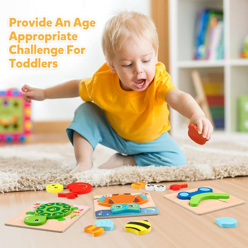 Coogam Wooden Jigsaw Puzzle Set, 6 Pack Animal Shape Montessori Toy for Early Learning Gift Game