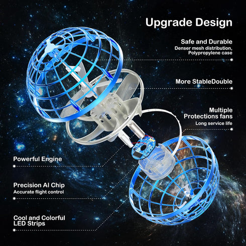 Flying Orb Ball 2024 Galaxy Cosmic Globe - UFO Boomerang Hover Ball, Mini Drone Cool Toys for Ages 6+ (Blue)
