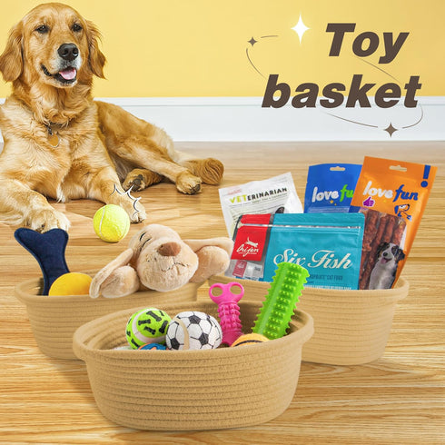 Pro Goleem Small Woven Basket with Gift Bags, Durable 12"X 8" X 5" Rope Basket for Storage, Baby Toy Basket with Handles
