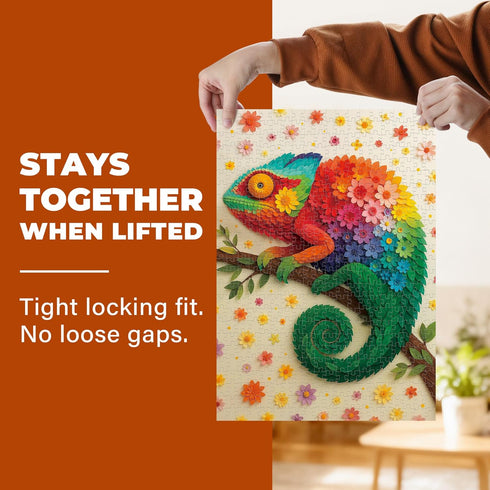 500 BenBen Puzzles for Adults Pieces, Floral Chameleon Jigsaw Puzzles with Patterns on Back, Challenging Animal Puzzle
