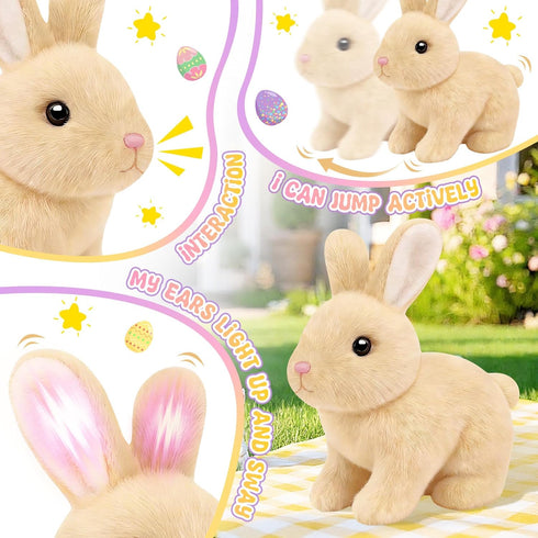 LAITYUM Set Realistic Bunny for Kids - Interactive Hopping Bunny Toy with Headband, Electric Lifelike Robot Rabbit that