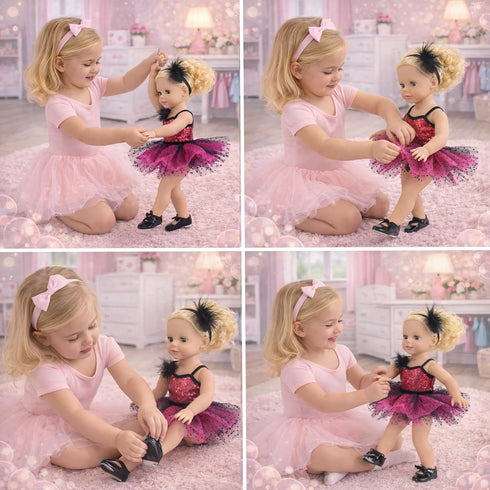 18 Inch Set 4 Set Emily Rose Doll Ballet Clothes - PC Pink Ballerina Outfit Leotard, Tutu, Headband & Tap Shoes | Dance