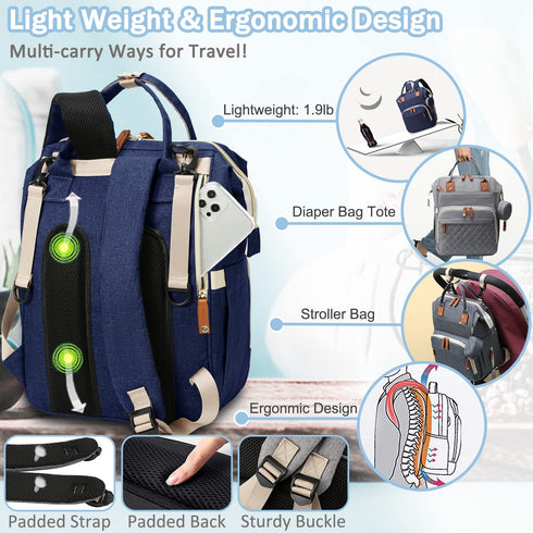 SHITIESHOU Backpack 16 Diaper Bag Baby Bag, Baby Girl Boy Diaper Bag for Dad Mom with Pad, Pockets, Pacifier Case
