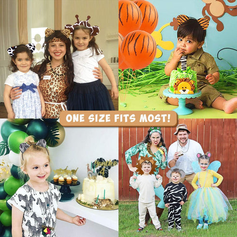 12pcs Jungle Animal Safari Headbands with Animal Hair Hoops, Photo Booth Props, Party Favors for Kids
