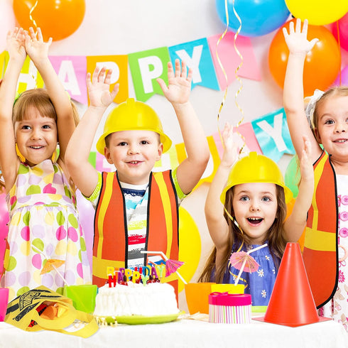 Gejoy 48 Pcs Kids Construction Birthday Party Supplies Kids Construction Hats and Vests Worker Costume Role Play Tote