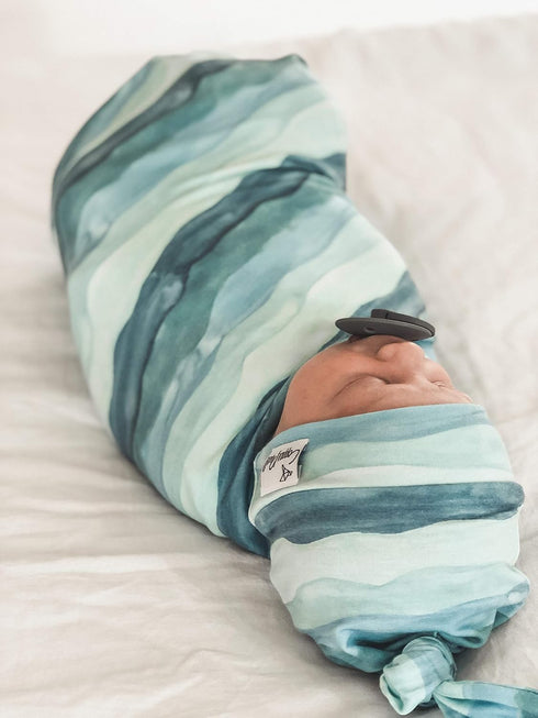 Waves Pattern Large Premium Knit Baby Swaddle Blanket by Copper Pearl