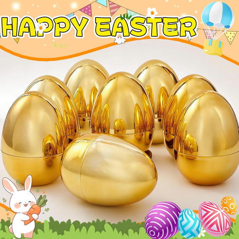 QXCMFNI 16 6 Inch PCS Jumbo Gold Plastic Easter Eggs, Giant Metallic Golden Easter Eggs Fillable Large Empty Egg