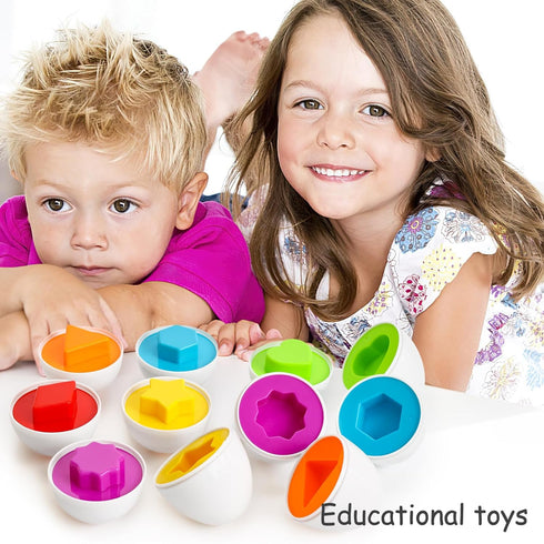 HANSGO 6PCS Matching Egg Shape Sorter Toy for Toddlers 1-3, Educational Toy for Kids, Baby Easter Toy Eggs