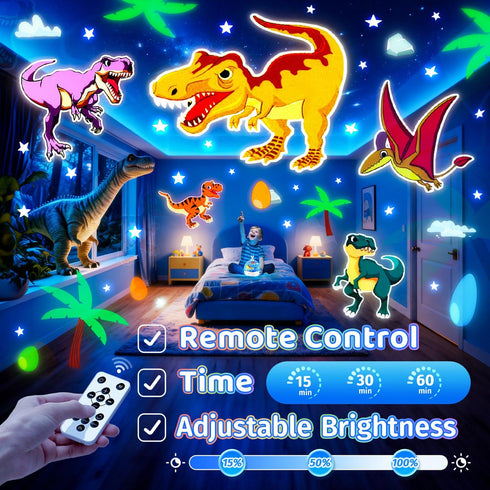 15 One Fire Dinosaur Night Light Projector, with Films & Bluetooth Music and Remote-Controlled Dino Night Light
