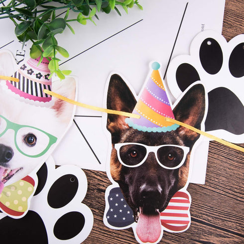 Duufin 15 Pieces Dog Faces Claws Party Banner Set, Birthday Portrait Banner for Dogs Theme Party Decoration