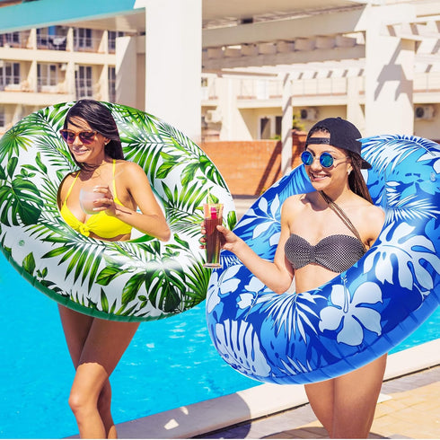 2 Pcs Large Inflatable Float Tube 47.24 Inches, Jumbo Tropical Leaves Pool Rings for Adults and Kids Summer Beach