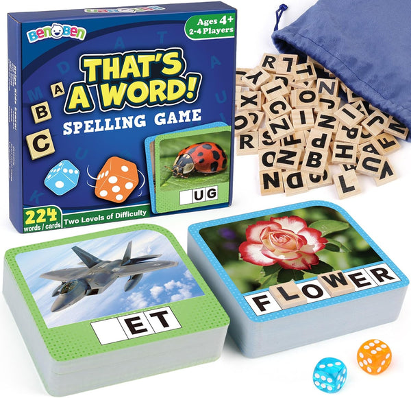 BenBen Spelling Games, Sight Word Games with 224 Flashcards, Educational Phonic Games for Kindergarten to 3rd Grade