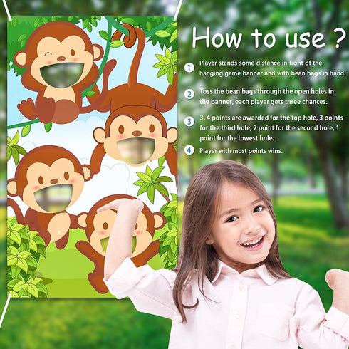 Blulu Jungle Safari Animals Bean Bag Toss Games - 3 Bean Bags, Safari Theme Party Games Decoration for Family Fun