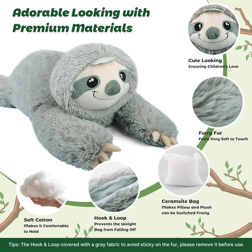 22" 4.5 lbs Kids,2-in-1 & Large Laying Sloth Plush, Weighted Stuffed Animals for Adults and Sloth Plushies