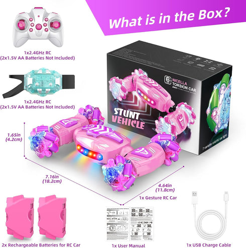 360 4WD 2.4Ghz 6-7 8-12 Nicella Gesture Sensing RC Stunt Car, Remote Control Car Rotating RC Cars Transform Hand