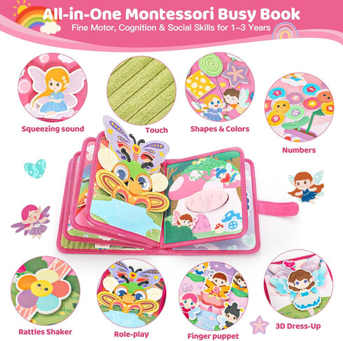 Hiber Sea 22 1 1-3, 1 1 2 in Busy Book for Toddlers Sprite Montessori Toys for Year Old with Fishing Game, Soft Sensory