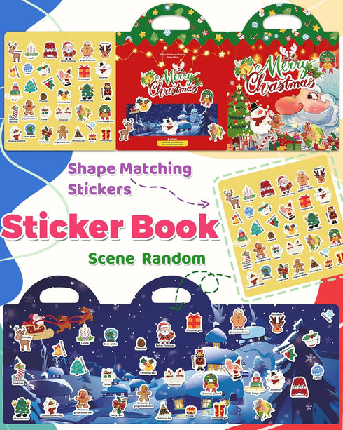 Oomloid Christmas Sticker Books for Kids, Christmas Gifts Reusable Sticker Books Stocking Stuffers for Toddlers, Travel