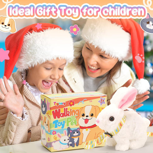Tagitary Plush Toys Electronic Toy with Sounds, Wiggling Ears, Interactive Rabbit Toy for Kids with Leash