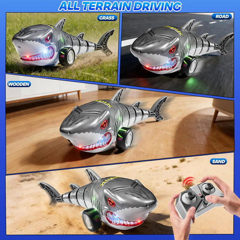 Xelabrion 2.4Ghz 3-5 5-7 4-8 Remote Control Shark Toys for Kids Boys, Electric RC Shark Car Truck Toys with Light, All