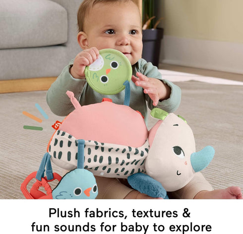 Tummy 0+ Fisher-Price Newborn Toy Planet Friends Time Roaming Rhino Plush with Sensory Activities for Babies Ages