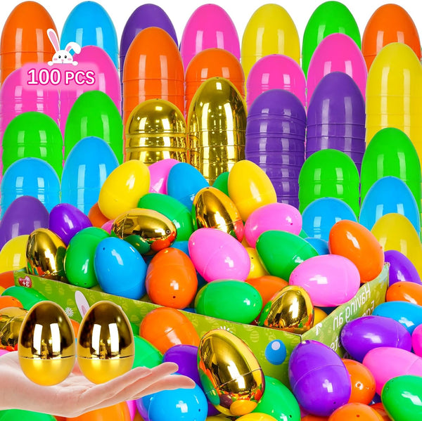 100 PCS 2.4" Plastic Easter Eggs with 6 Golden Eggs, Empty Fillable