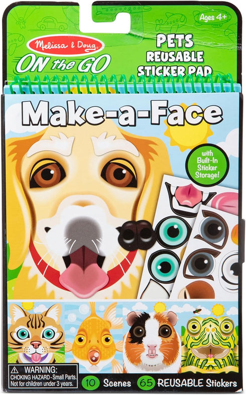 Melissa & Doug On the Go Make-a-Face Reusable Sticker Pad Travel Toy Activity Book – Pet Animals (10 Scenes)