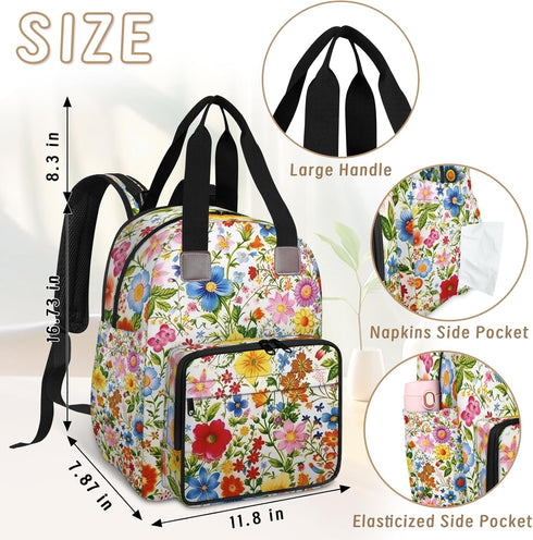 Eativisa Backpack-Multi-functional Colorful floral patterns Diaper Bag mother and baby bag Thermal compartment USB
