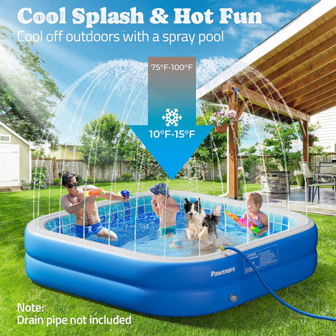 Swimming 64.2x12.2 Inflatable Pool for Kids, Non-Slip Sprinkler Splash Pad for Backyard, Thickened PVC Kiddie Pool
