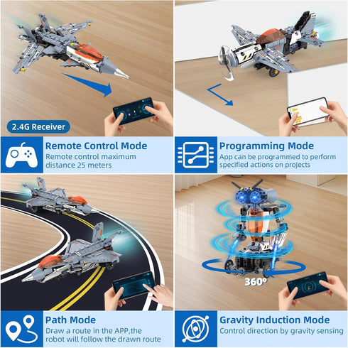 5 1 Set 2.4GHz 6 7 8 9 10 11 12+, in STEM RC Robot Building Kit, Fighter Jet Airplane Building with APP & Remote