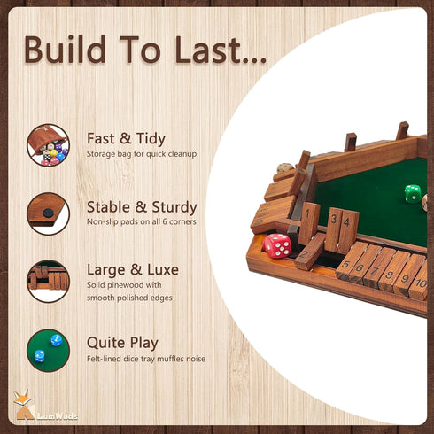 1-6 16 Shut The Box Game Wooden Board Game for Players with Dice, Dice Game for Adults & Kids at Home, Classroom