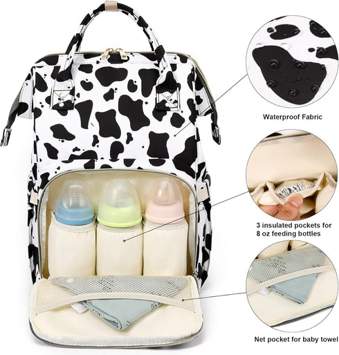 Xunteny Backpack Cow Print Baby Diaper Bag for Girls Boys, Waterproof Large Maternity Nappy Bags for Mom