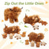 OUOZZZ 14.5" 4 3 Highland Cow Stuffed Animal Large Realistic Fluffy Cow Plush Toy with Baby Calves Travel-Friendly