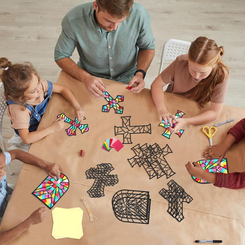 Yeaqee 24 Pack Cross DIY Suncatcher Paper Crafts Easter Crafts for Kids Religious Paper Suncatchers for Sunday School