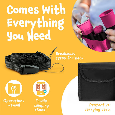 THINKPEAK 8x21 Binoculars for Kids 8-12, Birthday Gifts for Boys and Girls, Pink Color