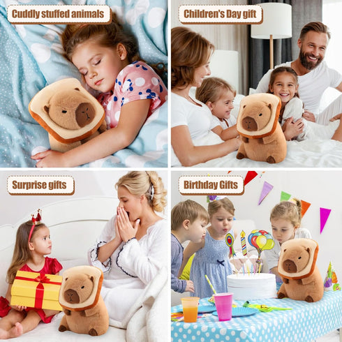 12" Capybara Plush Toy Pillow, Cute Stuffed Animal with Wearable Bread, Gifts for Girls Boys Kids