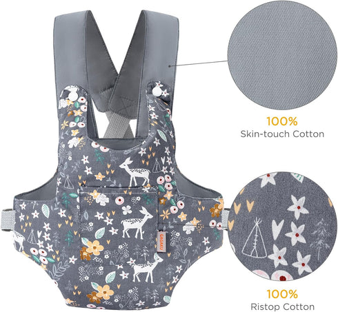 GAGAKU Toy Baby Carrier for Dolls, Adjustable Straps Stuffed Animal Carrier for Kids - Grey Deer
