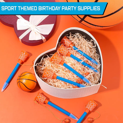 20 Pcs Basketball Hoop Pens - Basketball Party Favors with Blue Pencil Holders, Novelty Pens for Kids Sports Party