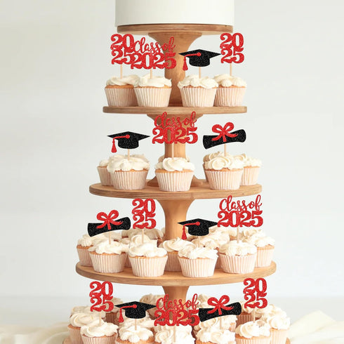 36 PCS 2023 Graduation Theme Cupcake Toppers - Glitter Class of 2023 Graduation Cap and Diploma Cake Decorations