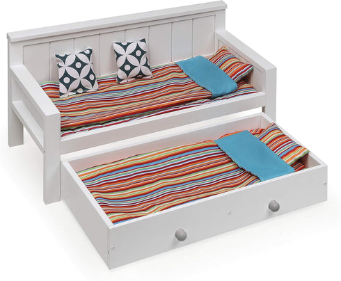 Badger Basket Toy Doll Sofa and Daybed Combo with Trundle Bed for 18 inch Dolls, White/Multi