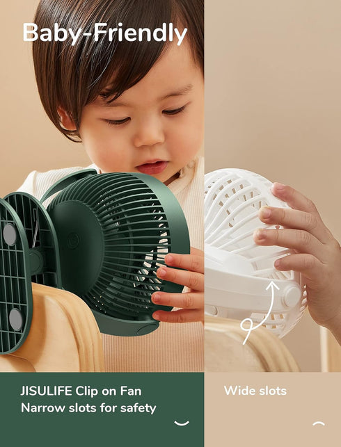 4000mAh 4 14 JISULIFE Clip on Baby Stroller Fan, Battery Operated, Portable Personal Small, Quiet & Narrow Slot Design