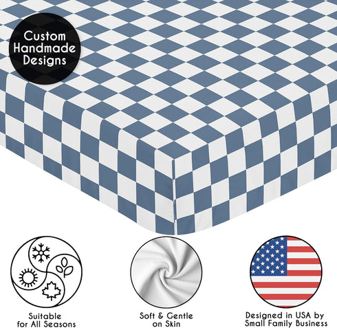 Sweet Jojo Designs Fitted Baby Crib Sheets (Blue and White Gingham Checkered) for Boys, Infant Nursery, Toddler Room